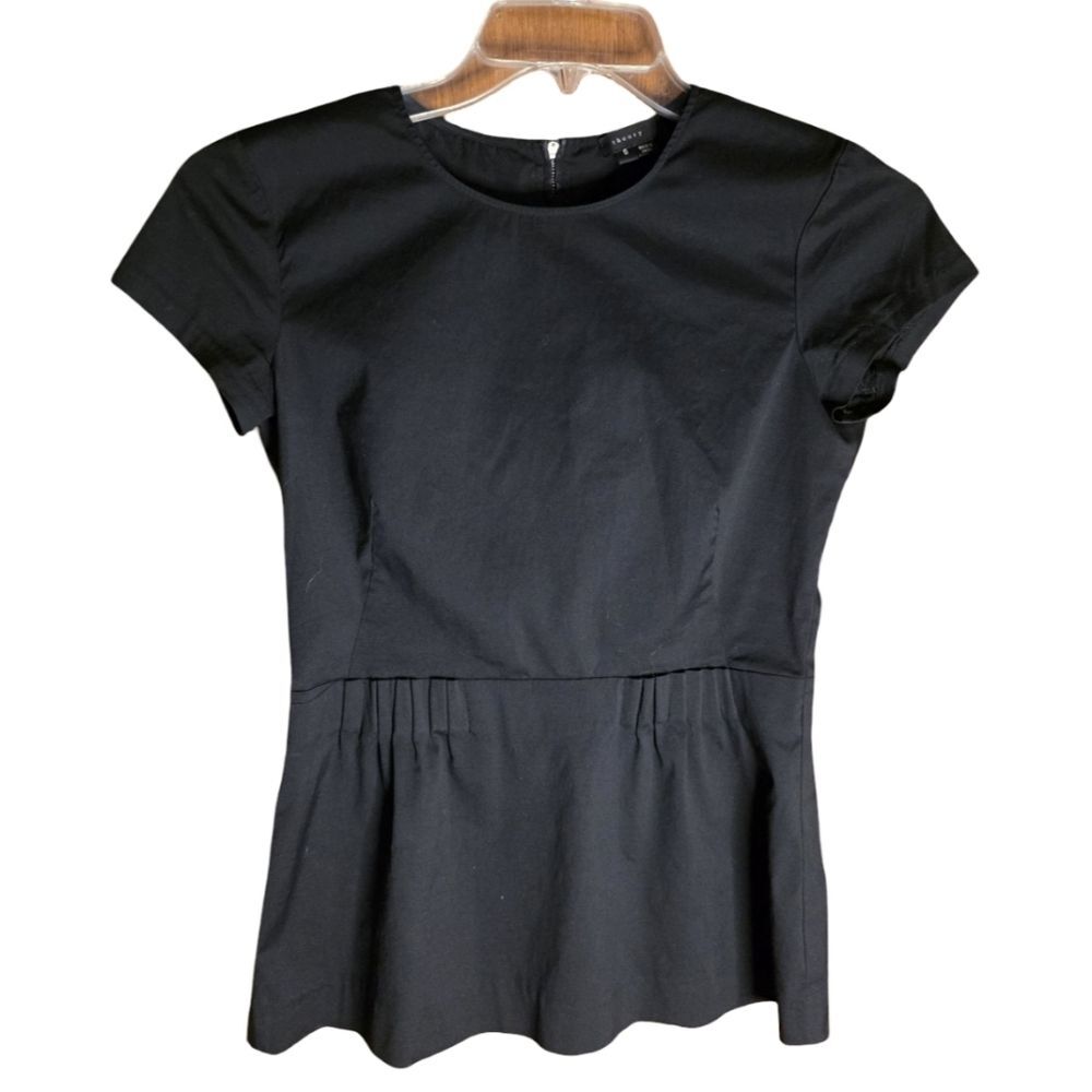 Theory Black Peplum Blouse • Size S • “Carrian Precise” Cotton Blend Top